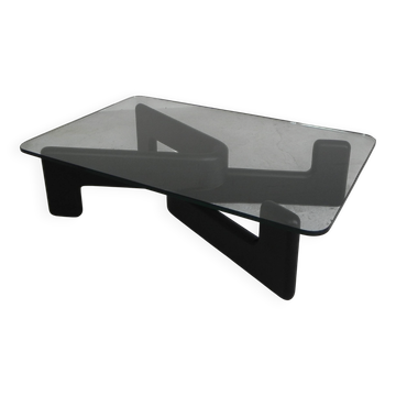 Vintage coffee table with organic black wooden base, 1970s
