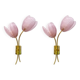 Pair of Tulips Murano Glass and Brass Sconces