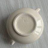 Pot - sugar bowl with two handles in decorative ceramic with blue floral motifs.