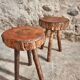 Vintage wooden tripod stools, set of 2, France 1960s