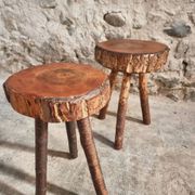 Vintage wooden tripod stools, set of 2, France 1960s