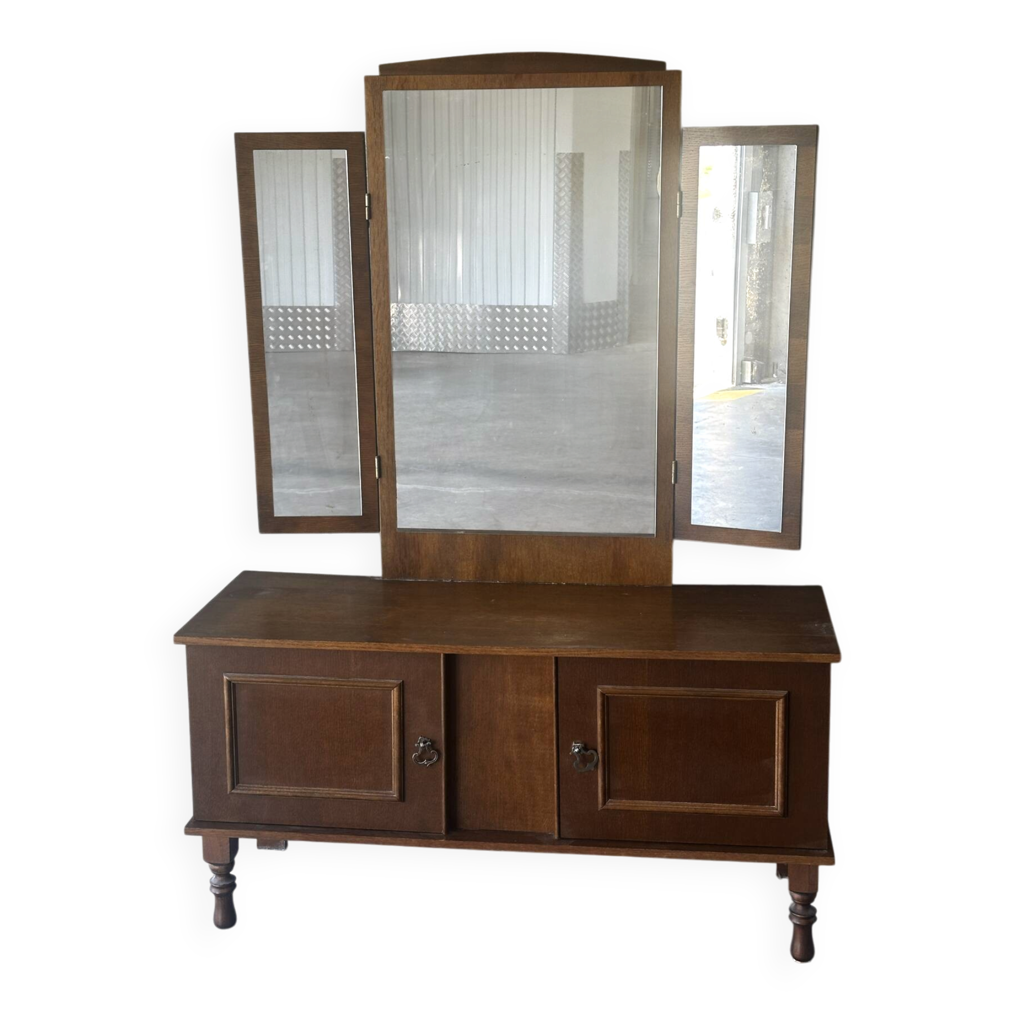 Coiffeuse vintage à miroir triptyque, années 1950