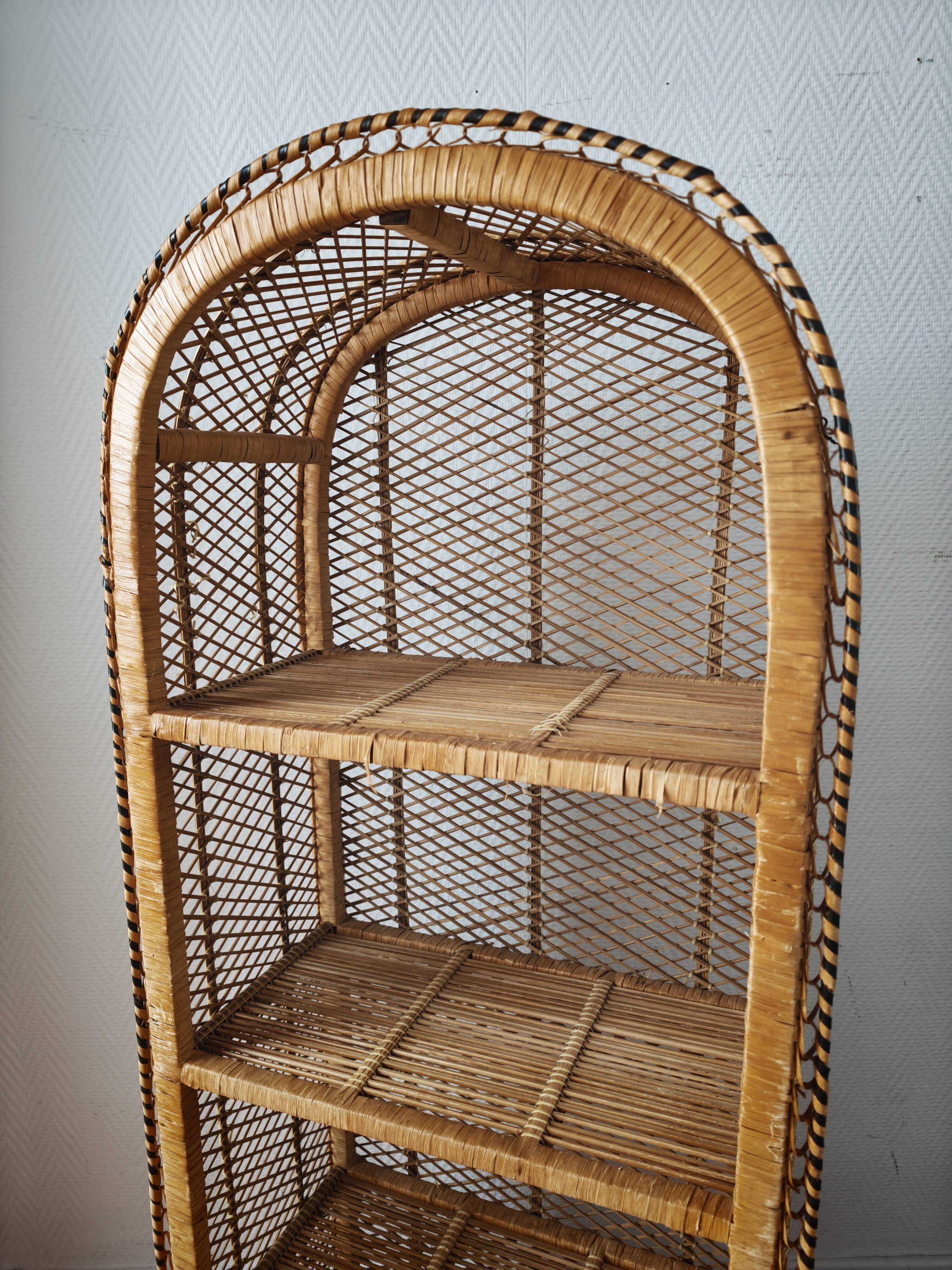 Rattan shelf on legs circa 1960