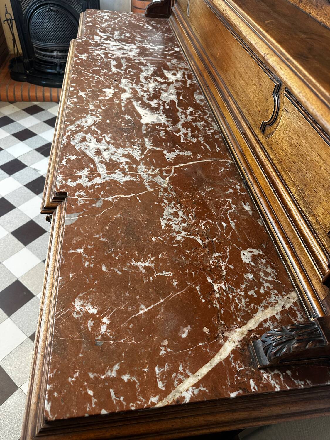 Two-part Renaissance-style buffet - Solid oak & marble, late 19th century