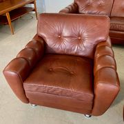 Vintage Danish mid-century Svend Skipper leather club chairs 1970s