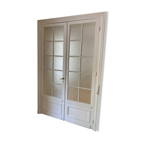 Double porte haussmannienne vitrée en bois avec verre cathédrale - 245 cm