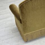 Canapé/lit de repos 2 places des années 1950, velours vert clair, pieds en frêne.