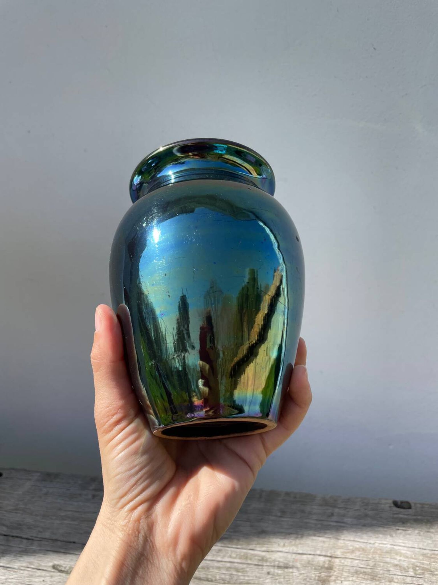 Vintage iridescent ceramic vase