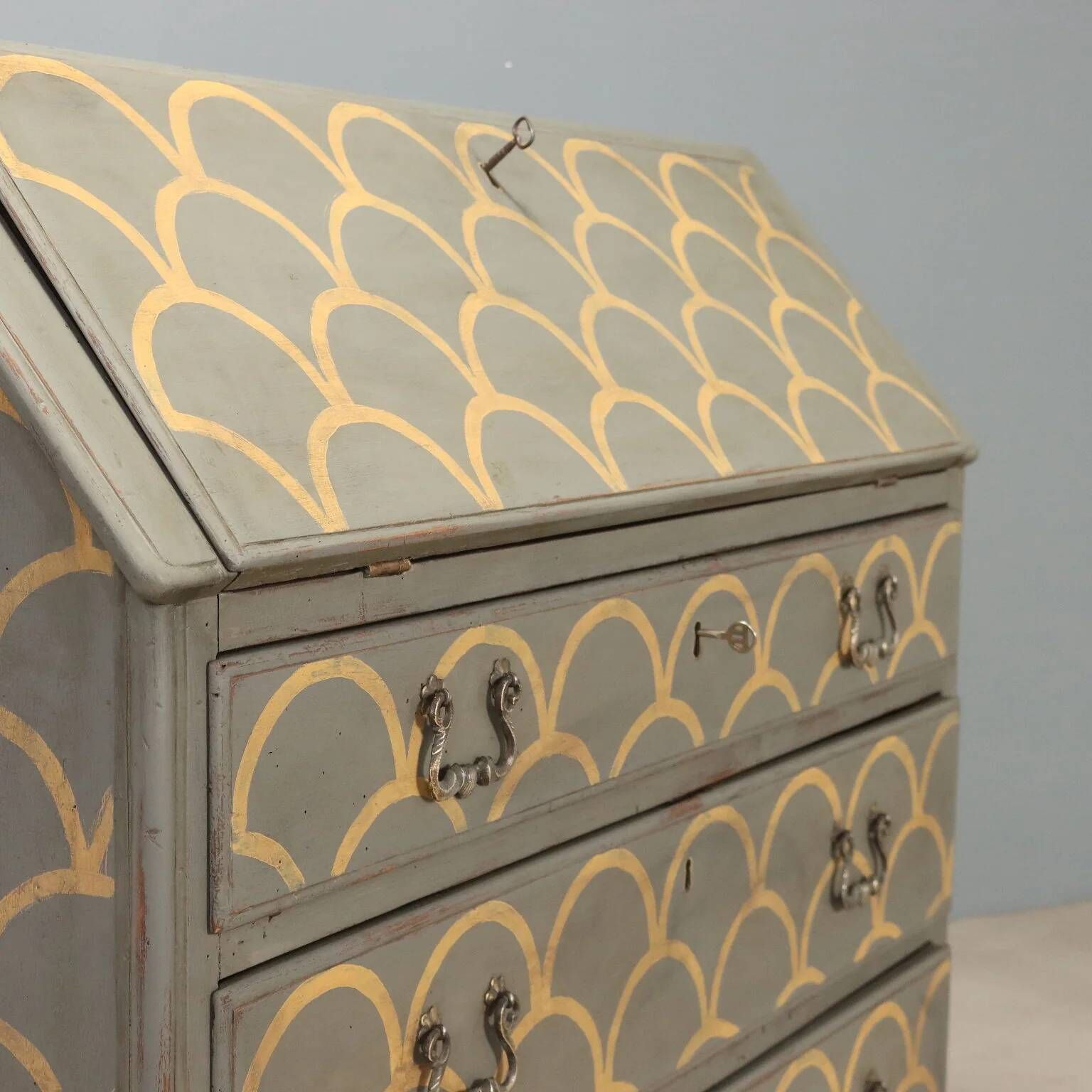 Antique drop-leaf secretary cabinet, neoclassical style, walnut, 20th century.