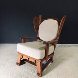 Brutalist Oak Wingback Lounge Chair, Netherlands, 1950s