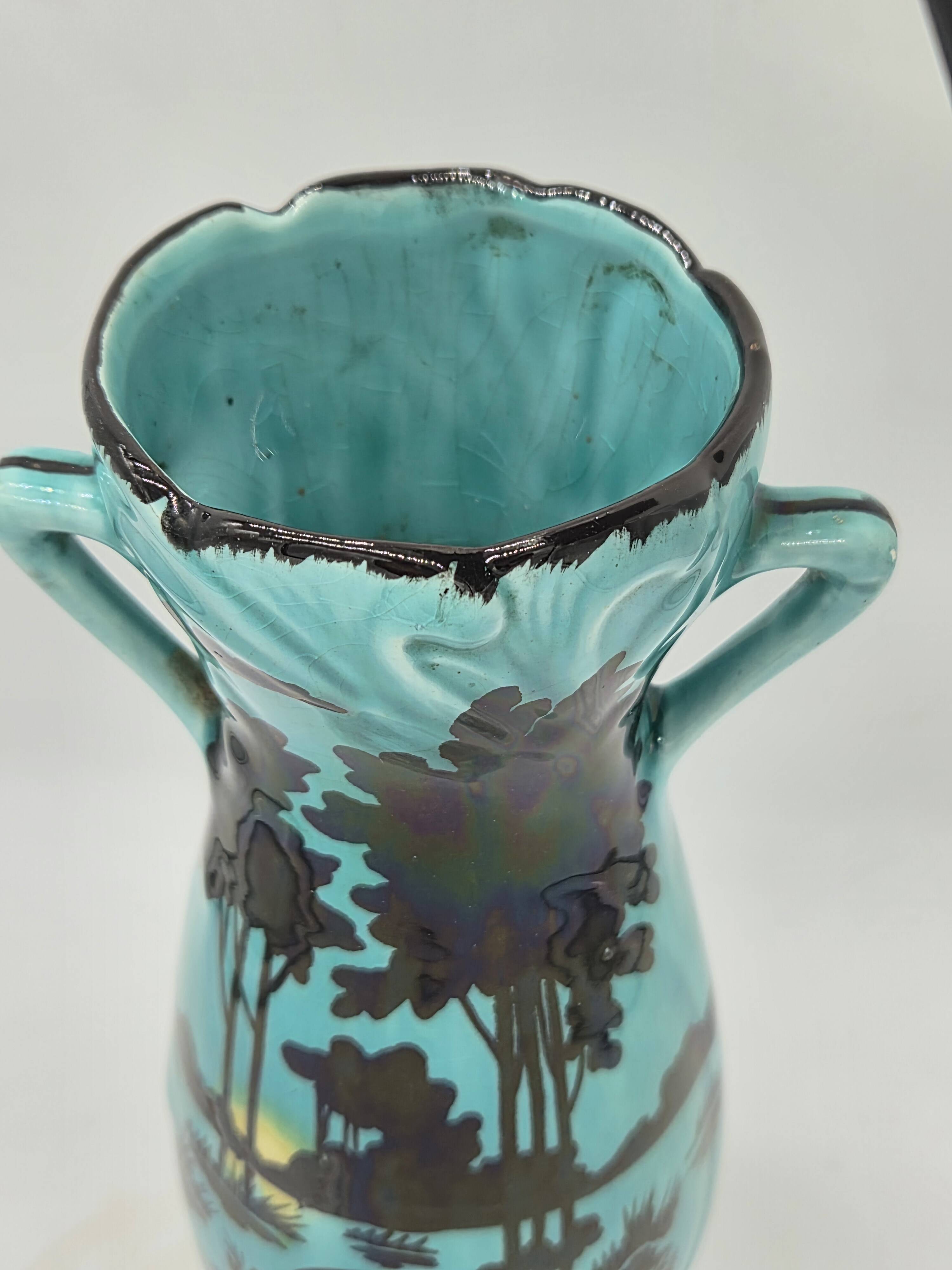 Art Deco turquoise vase with a deer design