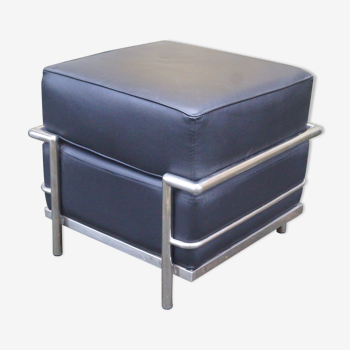 1980 leather and chrome metal pouf