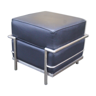 1980 leather and chrome metal pouf