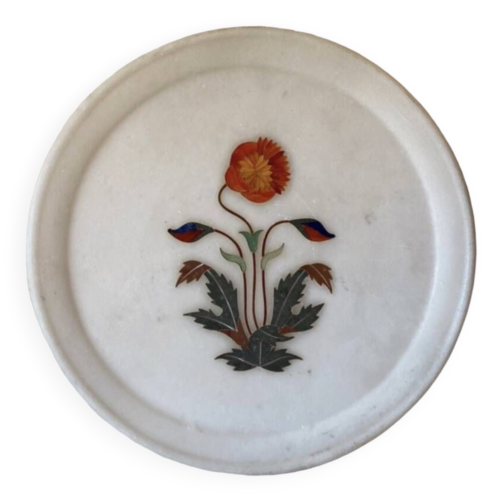Indian art white marble plate
