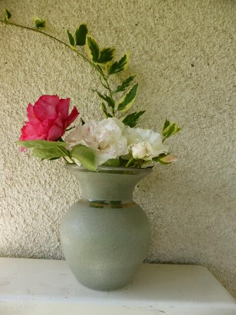 Vase glass Granita, and clear glass, white/grey Pearl, vintage 1950.