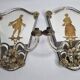 Pair of antique Murano wall lights with gilded engraved mirror, Italy, 19th century