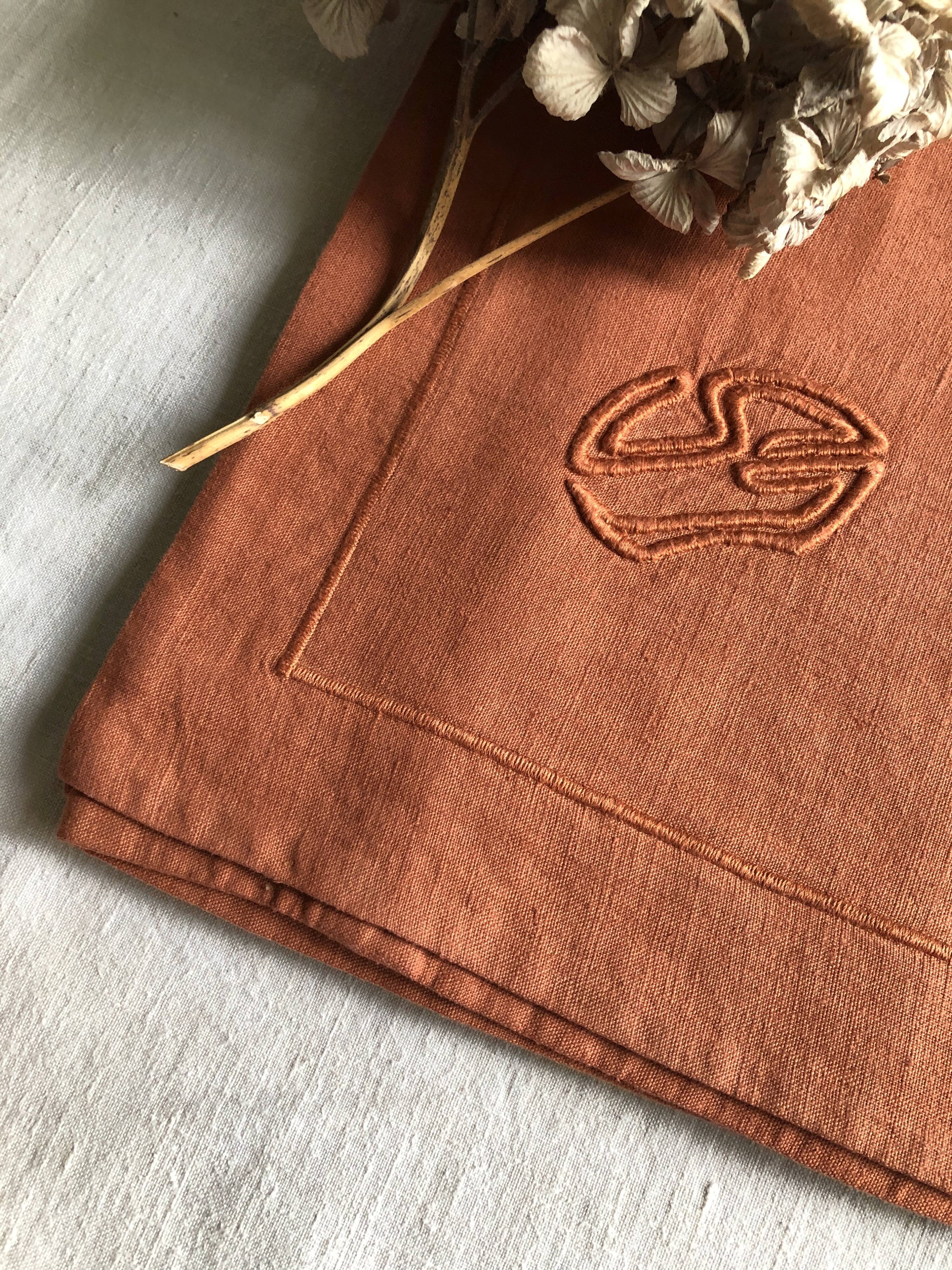 Antique pillowcase in linen and cotton terracotta