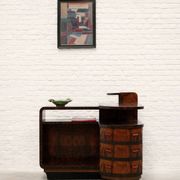 Italian rationalist walnut sideboard with red Bakelite handles, circa 1930