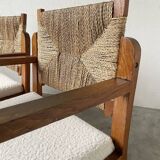 Pair of oak and straw armchairs, reconstruction style