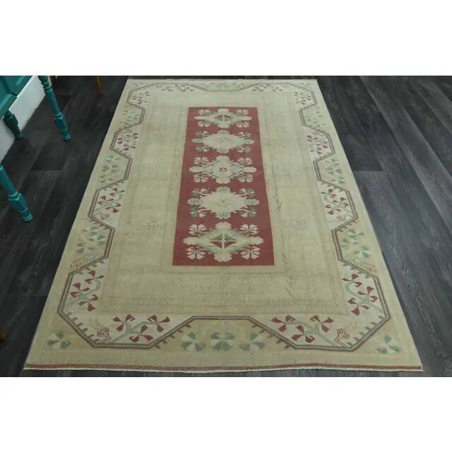 1970s Vintage Turkish Oushak Handmade Wool Cotton Beige Area Rug 158x229