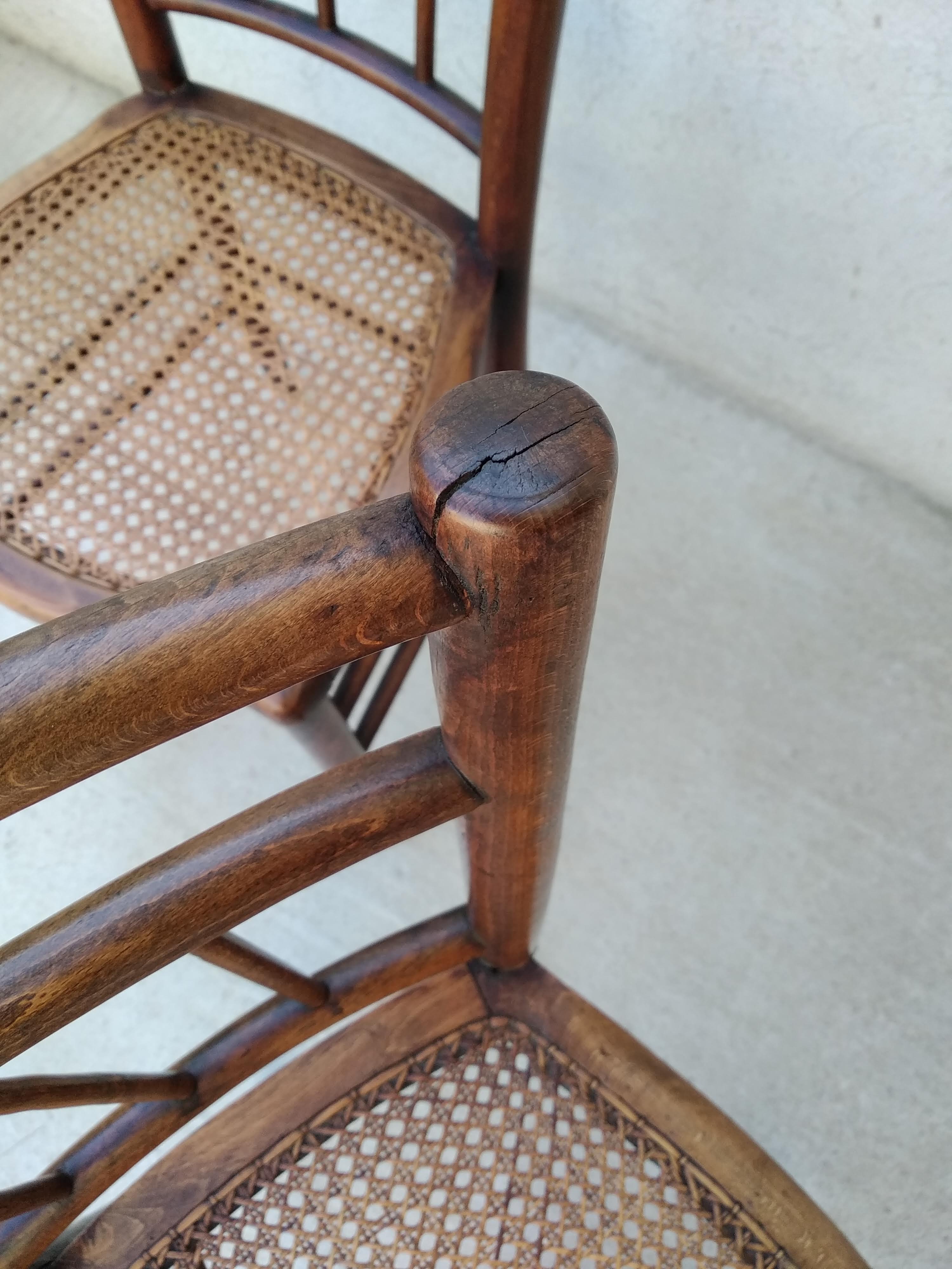 Set of 4 antique bistro chairs canned seats