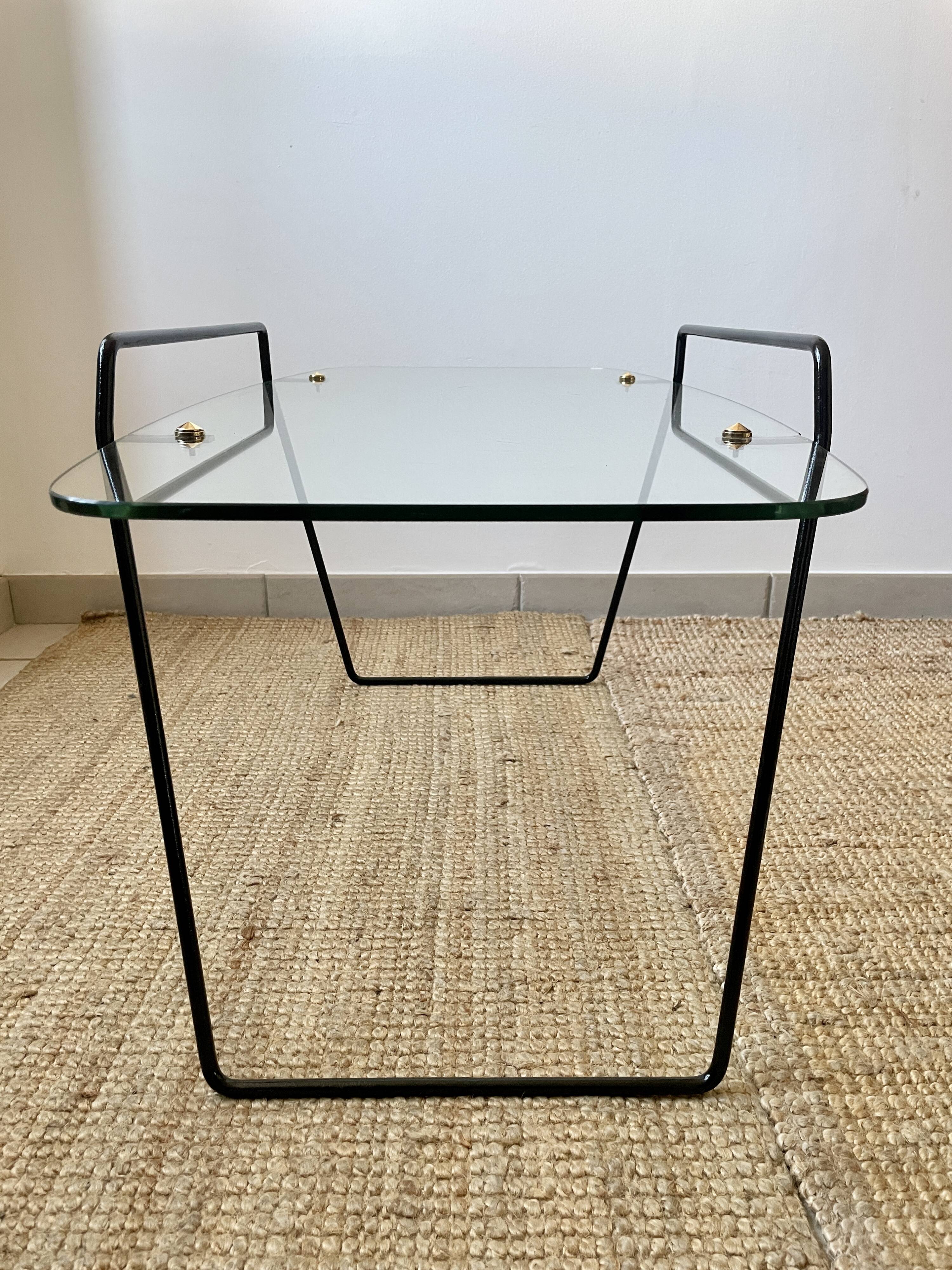 Table basse en verre et métal années 50