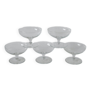 set of 5 engraved crystal champagne glasses 1950 9 x 6.5 cm