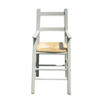Chaise haute enfant bois assise osier avec accotoirs