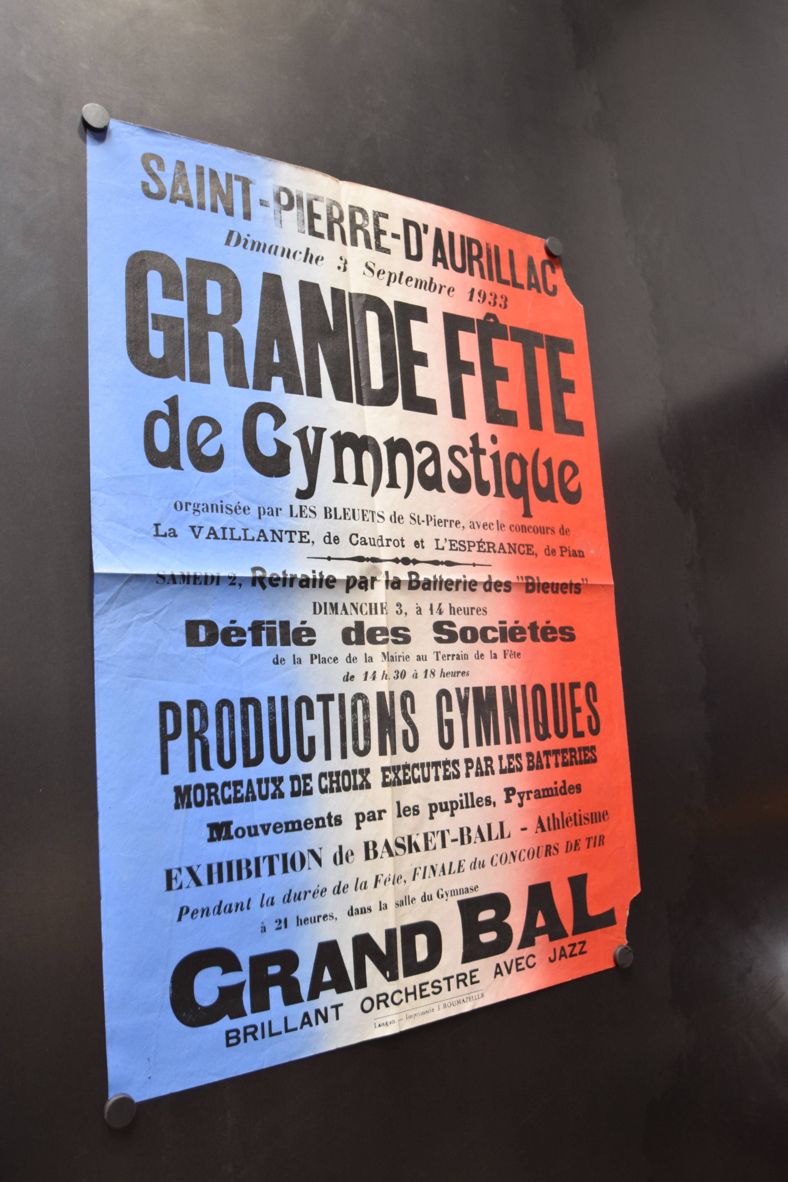Poster "Great Gymnastics Festival" - Saint-Pierre-d'Aurillac - 1933