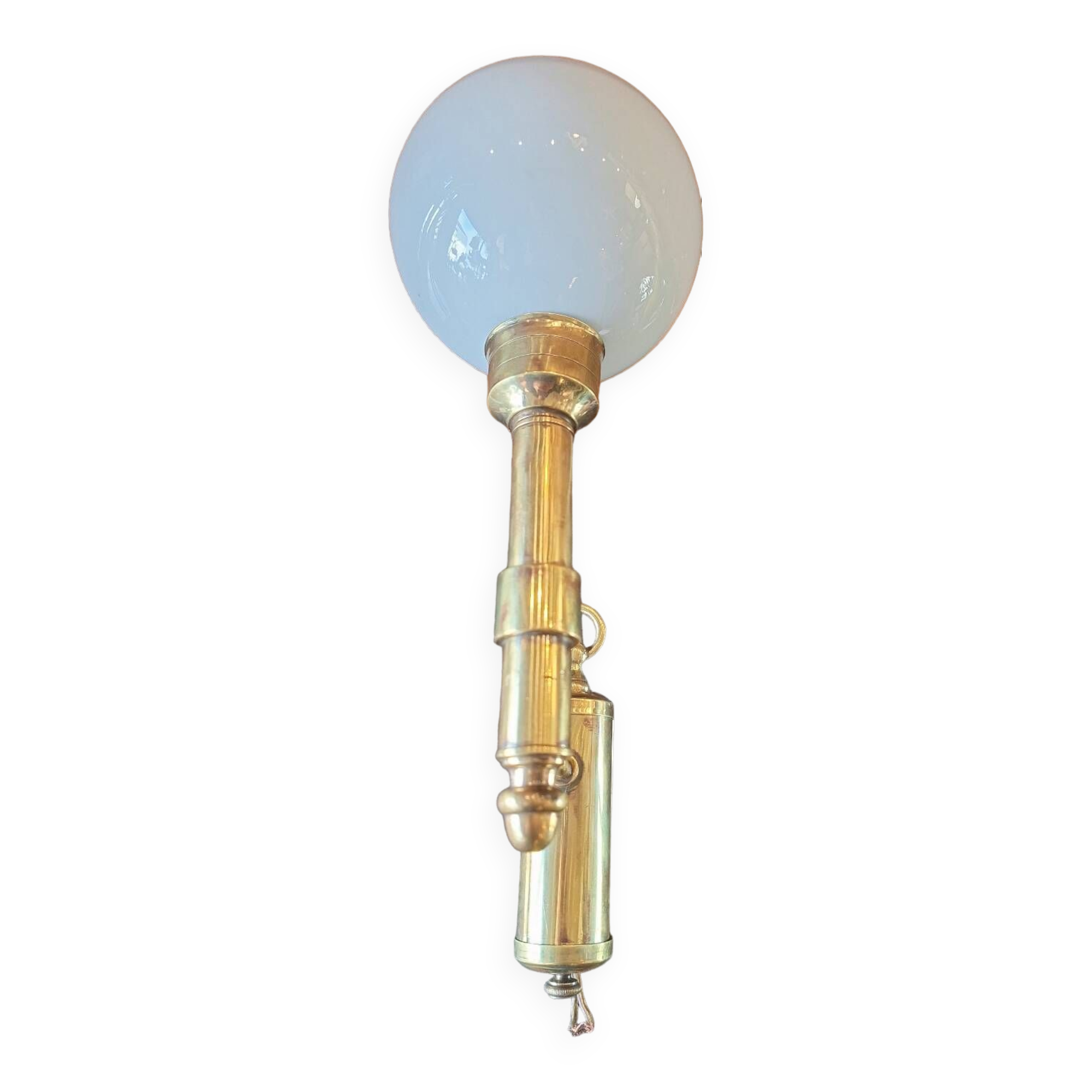 White opaline brass corner wall light