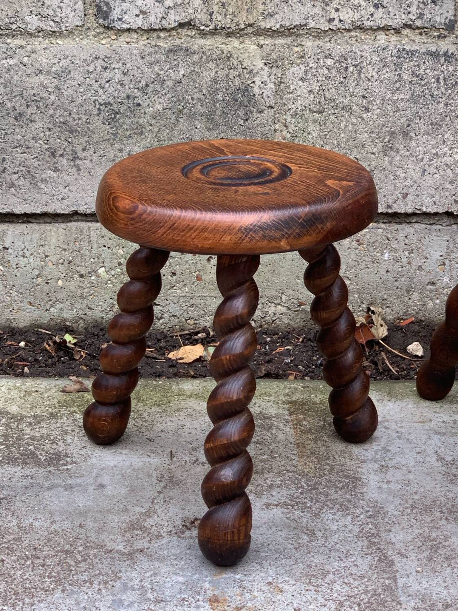 3 vintage turned wood stools