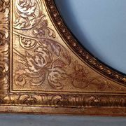 Old Florentine frame round view rebate 38 cm chiseled wood gilded stucco + glass SB656