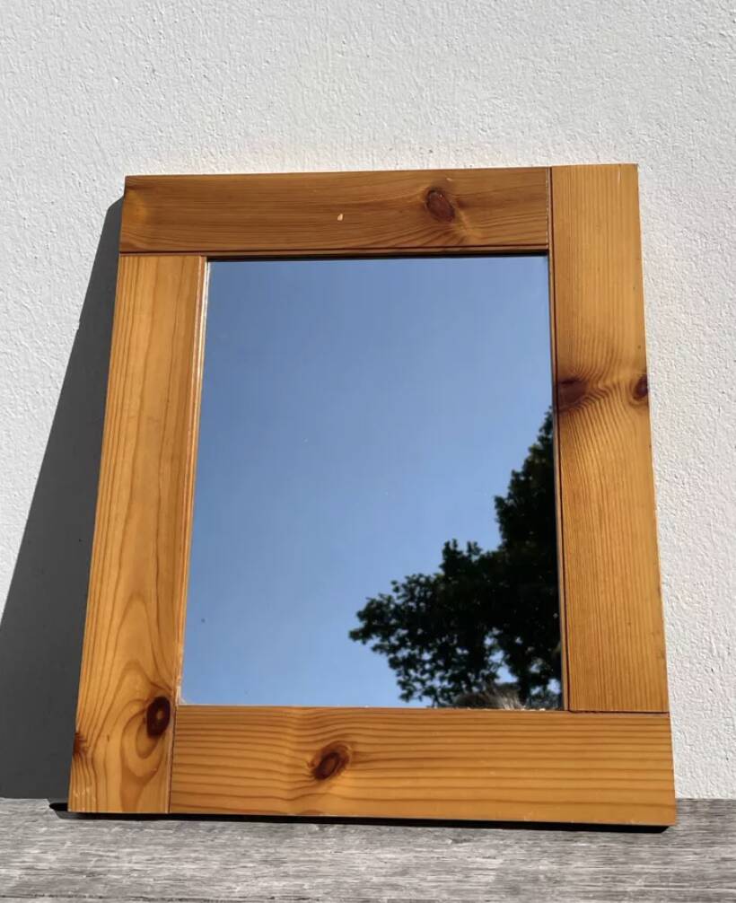 Wooden mirror, Maison Regain pine, 1980, 40x35
