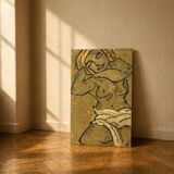 Vintage style figurative painting in expressionist style on canvas.