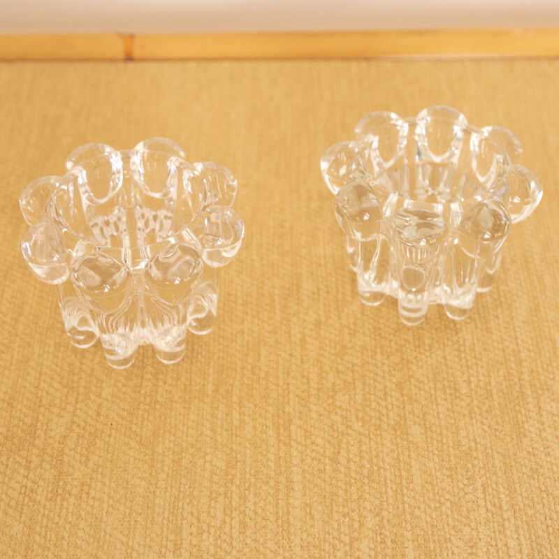2 clear glass candle holders