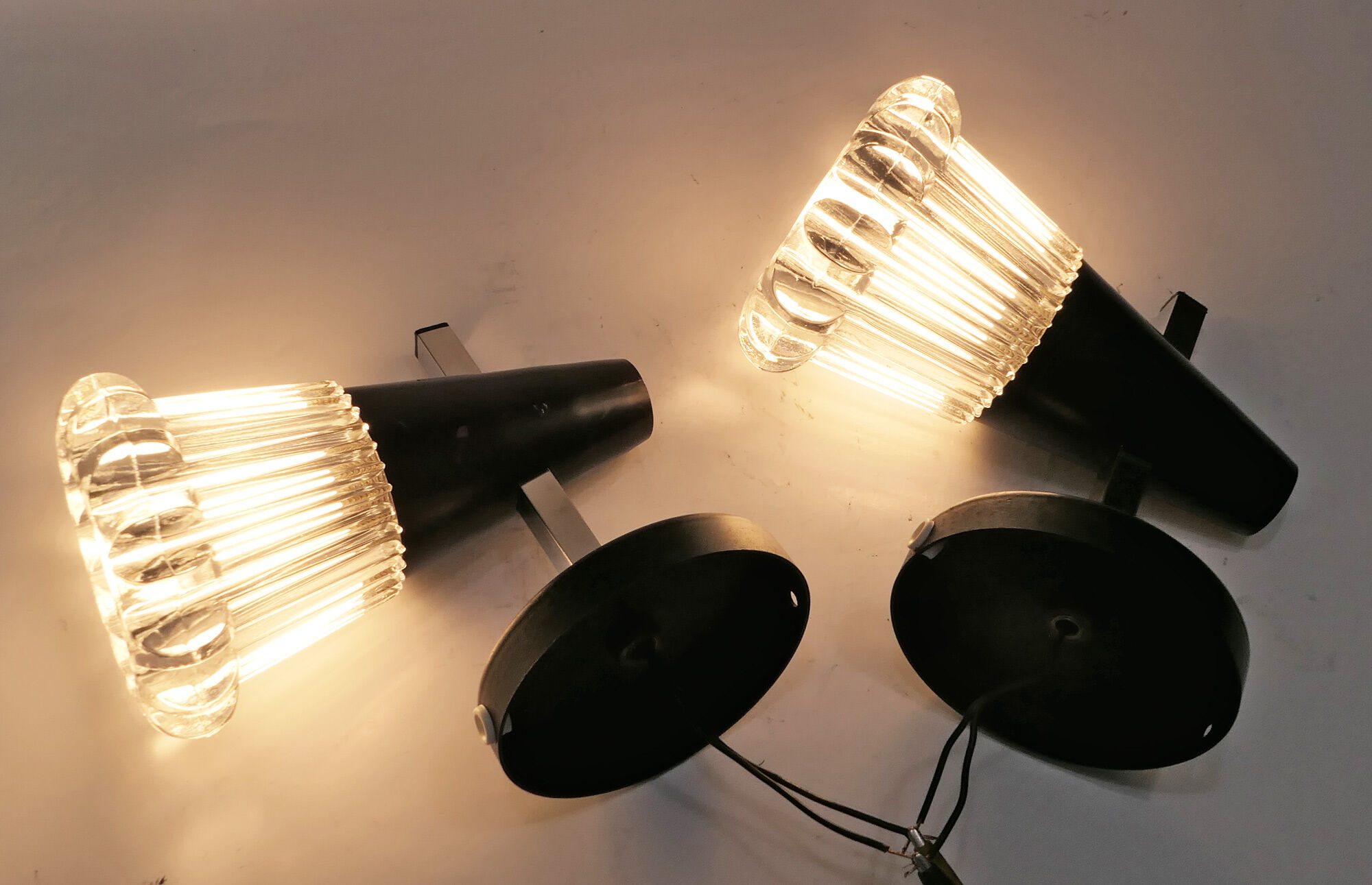 Pair of torch wall light or black and Chrome 60-70s cones