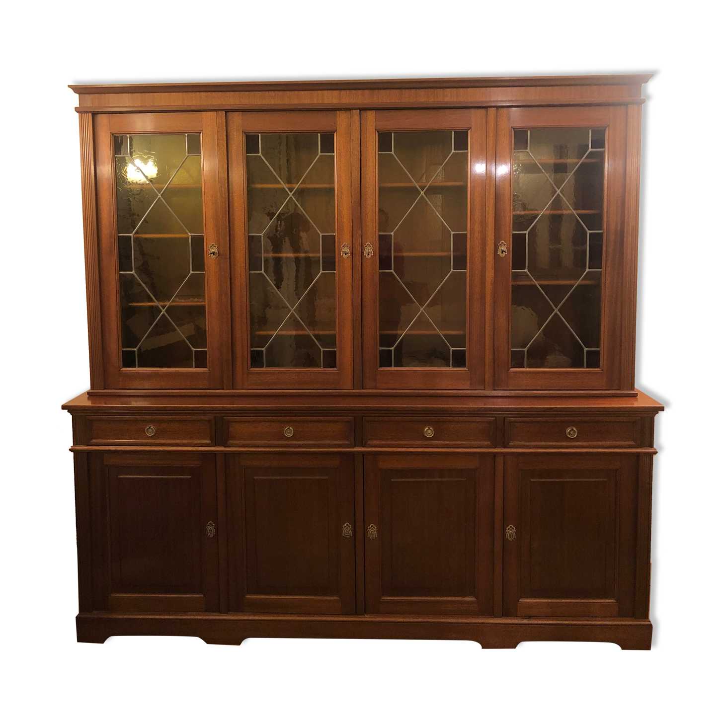 Mahogany wood bookcase and bronze handles
