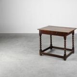 18th Century English Bobbin-Turned Oak Side Table with Bronze Hardware, Jam