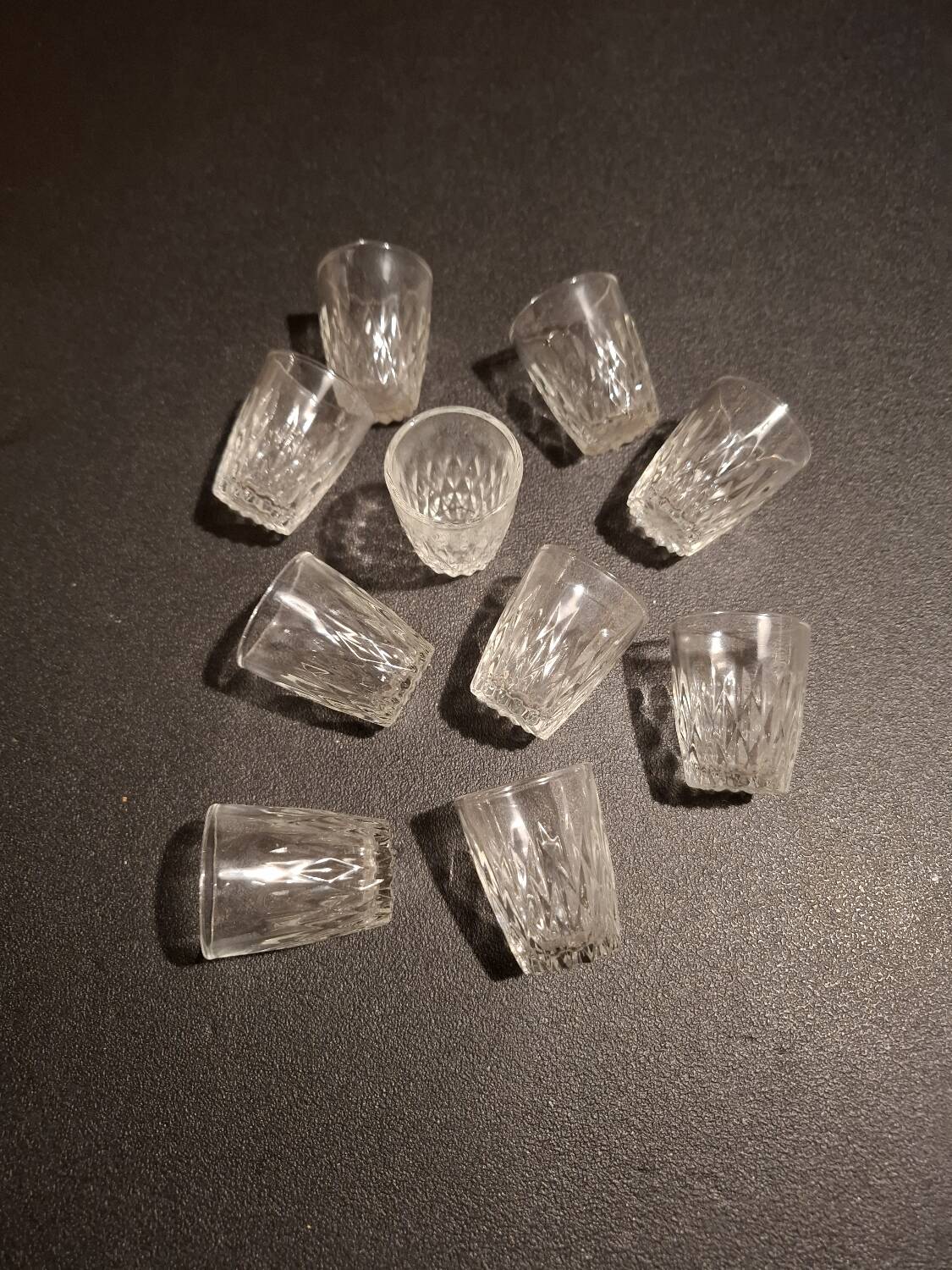 Set of 10 vintage glasses for digestifs or coffee liqueurs.