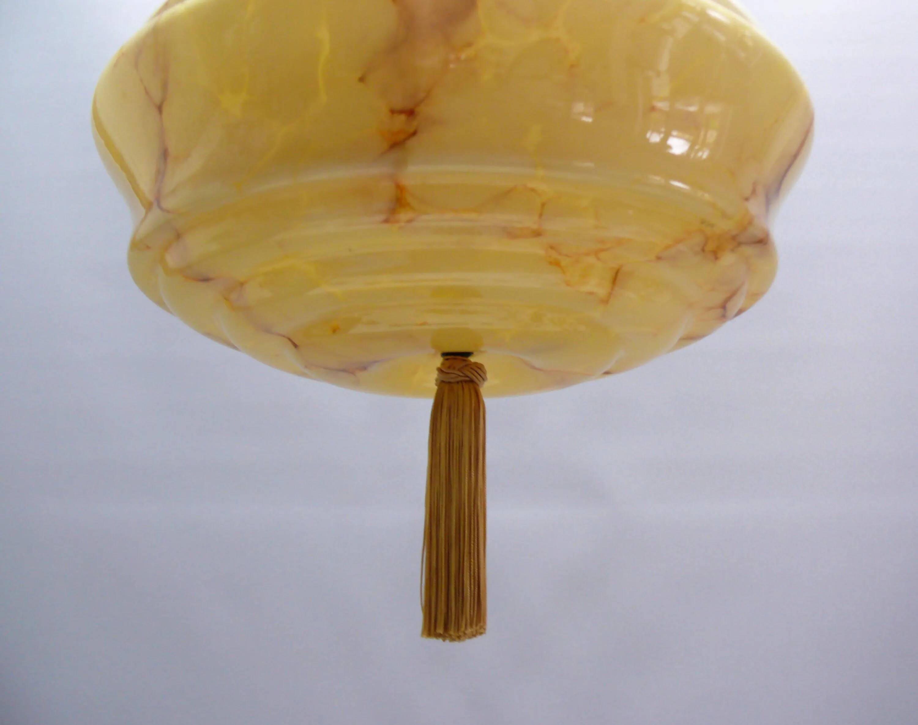 Art Deco rod pendant lamp with marbled glass shade, Germany 1930s