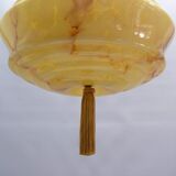 Art Deco rod pendant lamp with marbled glass shade, Germany 1930s