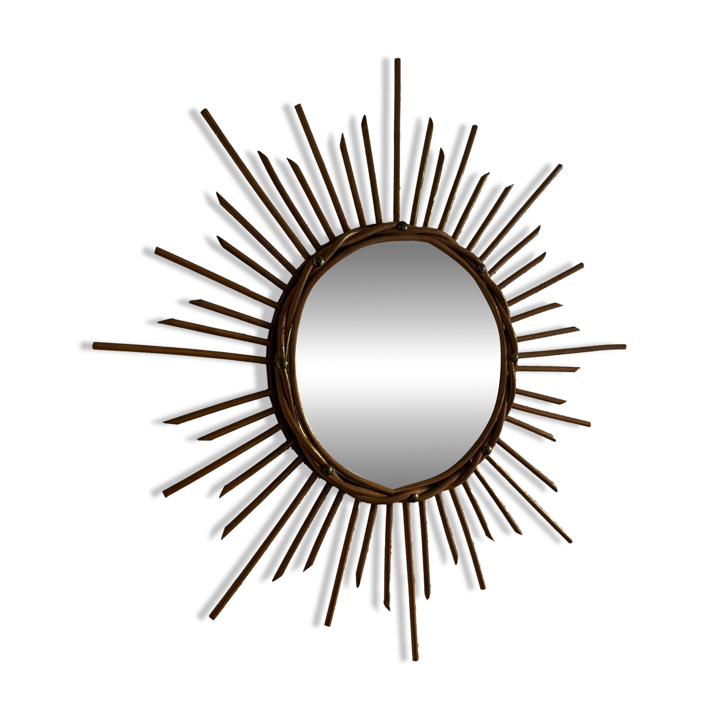 Vintage 1960s sun mirror made of rattan - 55 cm