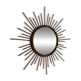 Miroir vintage 1960 soleil rotin osier - 55 cm