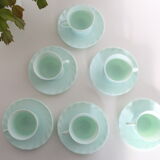 6 cups set and under cups in water green opaline