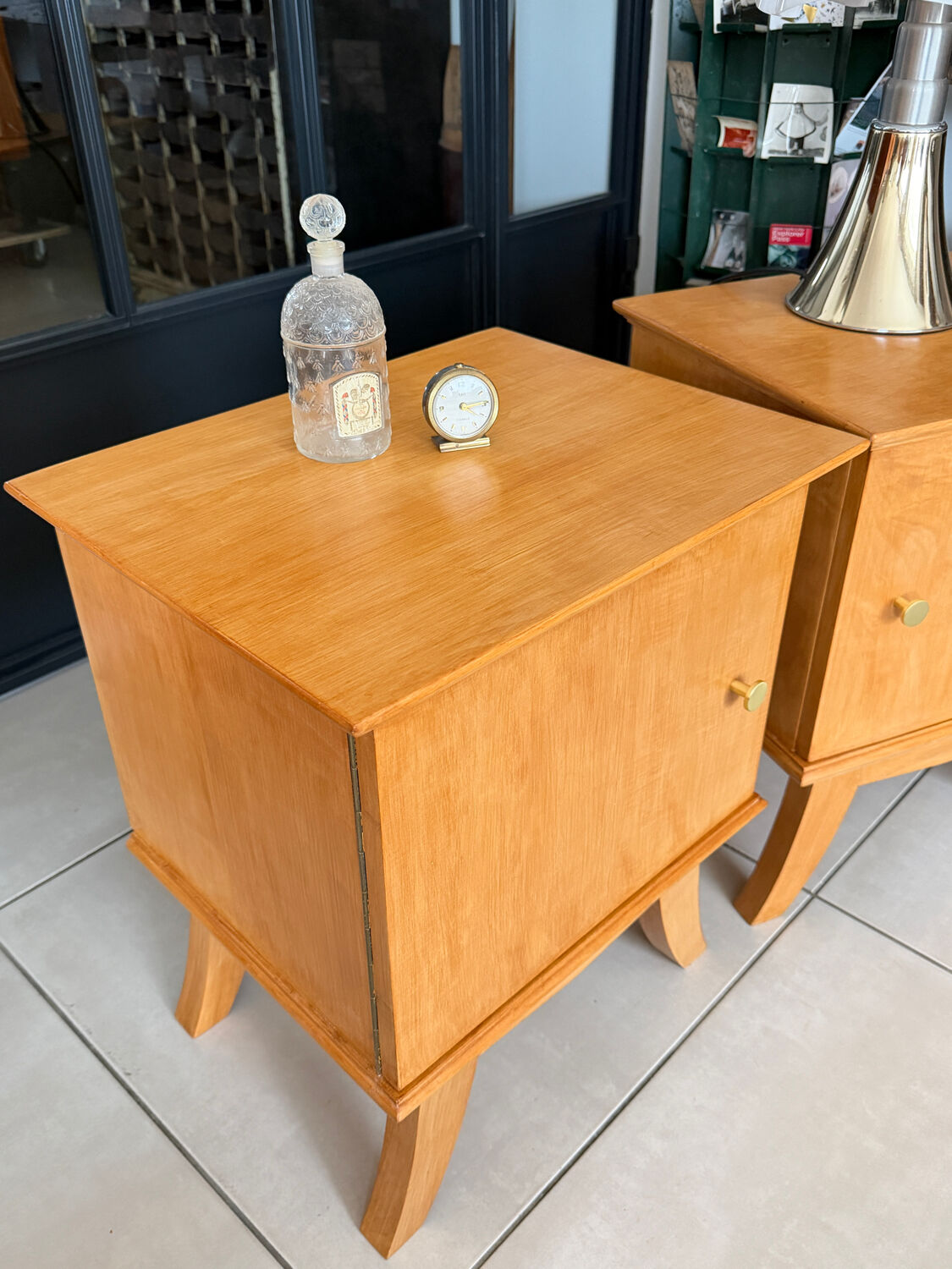Vintage bedside table with tapered legs