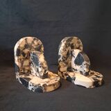 Pair of Art Deco Bookends in Black and White Breccia Marble