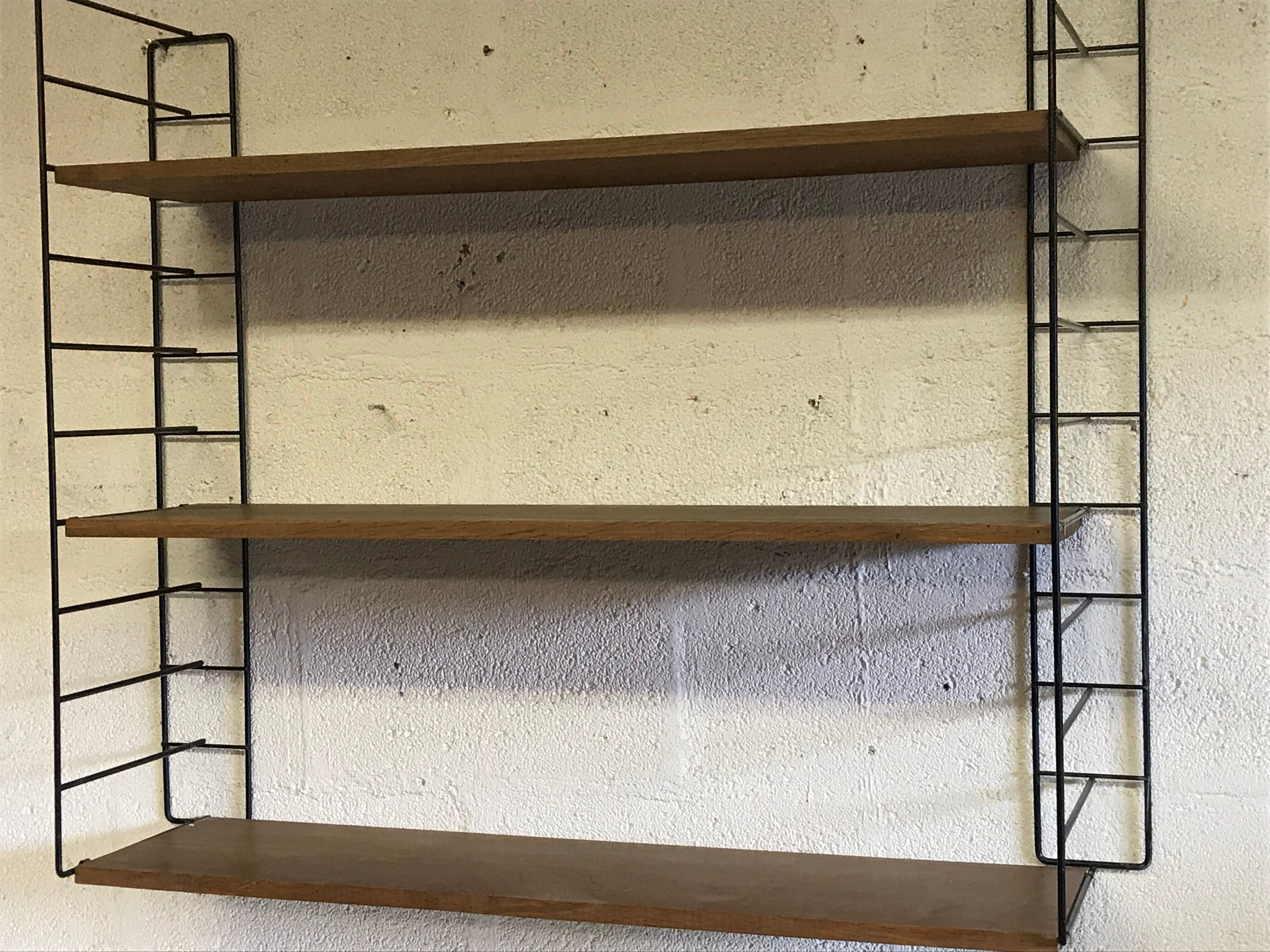 Large beech wood string shelf and black metal Stud