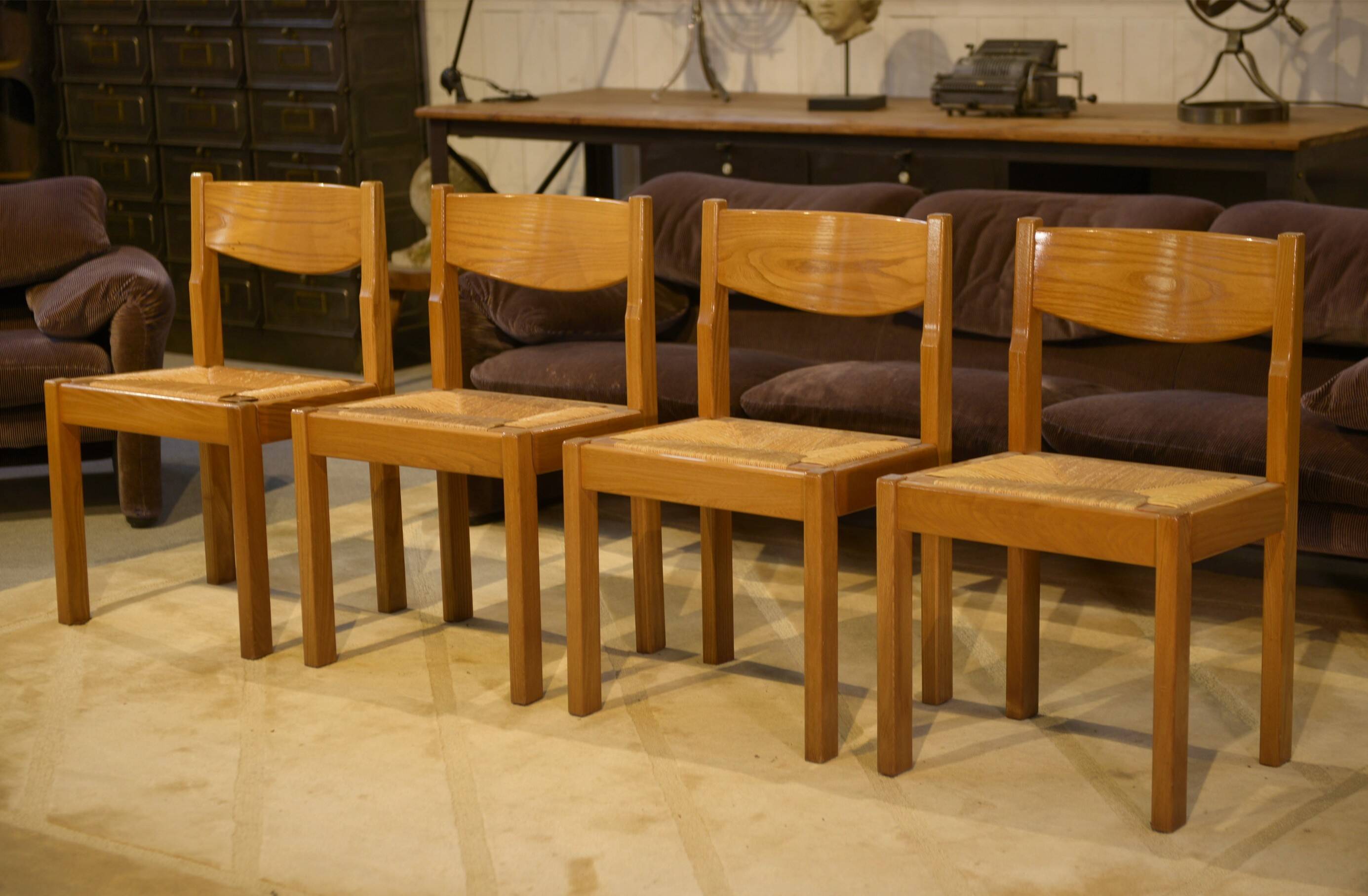 Set of 4 elm chairs Maison Regain 1960s
