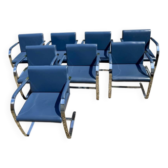Lot 8 chaises Knoll Mies van der rohe chair Brno cuir bleu