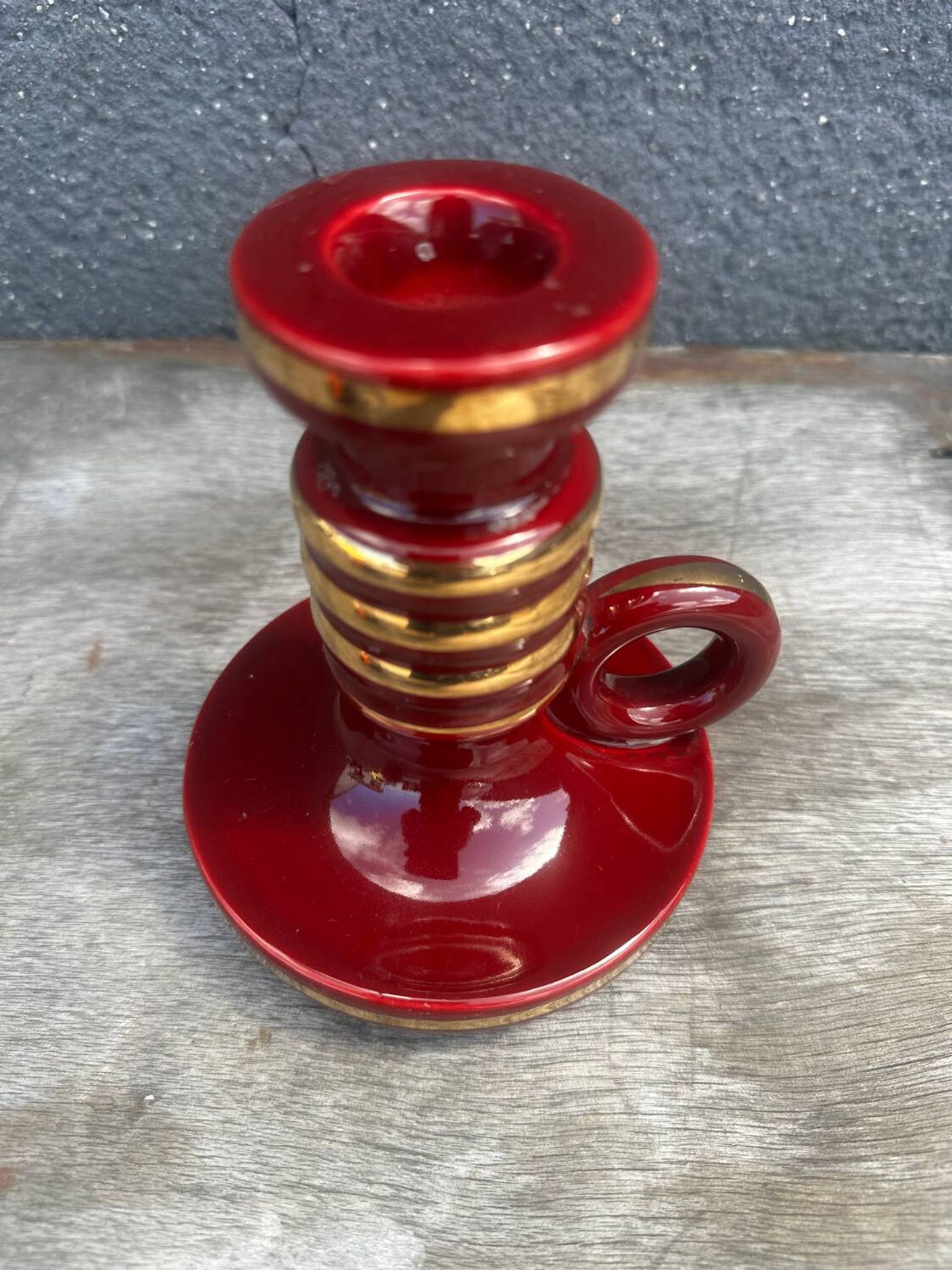 St-Clement Bordeaux Ceramic Candle Holder with Gold Trim - 50s